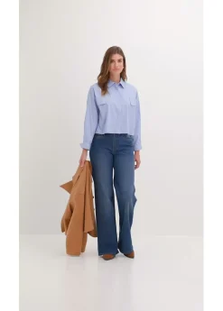 bonprix bonprix Blusa oversize de mezcla de algodón azul pálido-blanco con rayas Hot