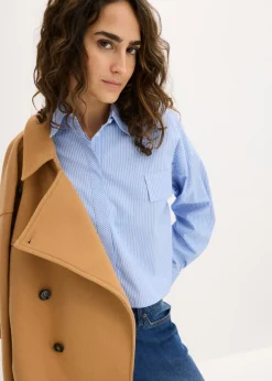 bonprix bonprix Blusa oversize de mezcla de algodón azul pálido-blanco con rayas Hot