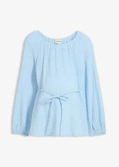 bonprix bonprix Blusa premamá de muselina pura de algodón Azul claro Online
