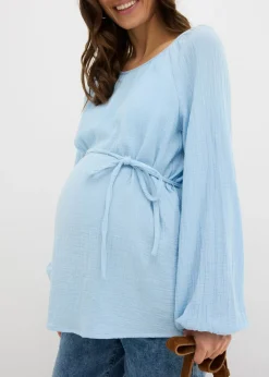 bonprix bonprix Blusa premamá de muselina pura de algodón Azul claro Online