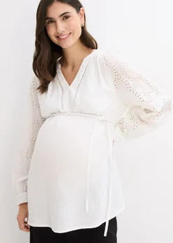 bonprix bonprix Blusa premamá de muselina de algodón Blanco lana Clearance