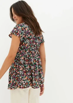 bonprix bonprix Blusa premamá y de lactancia 2 en 1 de viscosa fluida Negro de flores Hot