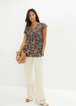 bonprix bonprix Blusa premamá y de lactancia 2 en 1 de viscosa fluida Negro de flores Hot