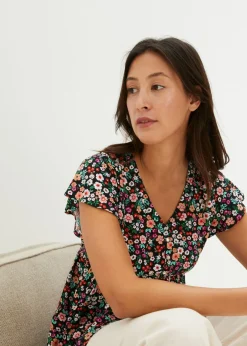 bonprix bonprix Blusa premamá y de lactancia 2 en 1 de viscosa fluida Negro de flores Hot