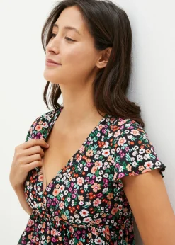 bonprix bonprix Blusa premamá y de lactancia 2 en 1 de viscosa fluida Negro de flores Hot