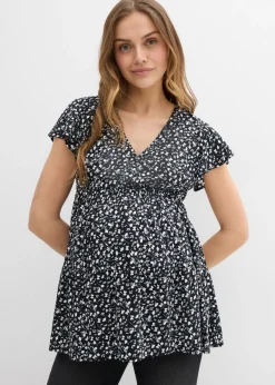 bonprix bonprix Blusa premamá y de lactancia 2 en 1 de viscosa fluida Negro-blanco