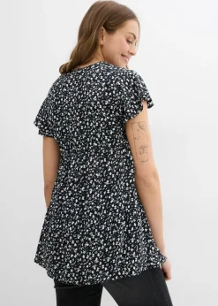 bonprix bonprix Blusa premamá y de lactancia 2 en 1 de viscosa fluida Negro-blanco