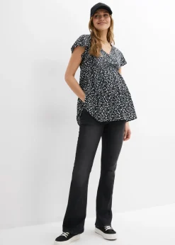 bonprix bonprix Blusa premamá y de lactancia 2 en 1 de viscosa fluida Negro-blanco