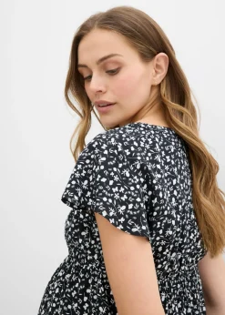 bonprix bonprix Blusa premamá y de lactancia 2 en 1 de viscosa fluida Negro-blanco