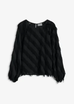bonprix bonprix Blusa sin cierre con detalles de flecos Negro Online