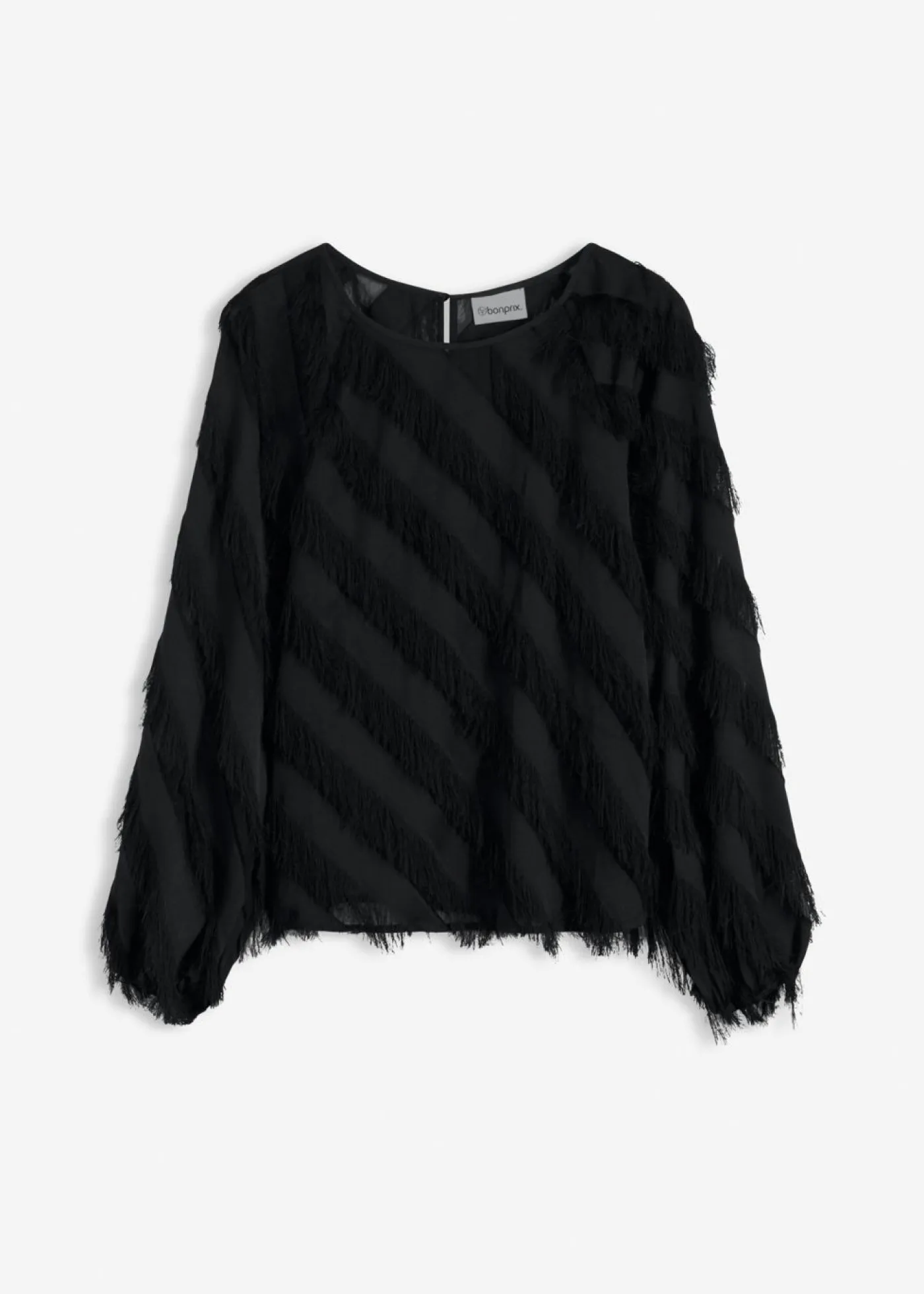 bonprix bonprix Blusa sin cierre con detalles de flecos Negro Online