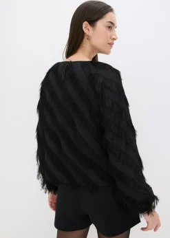 bonprix bonprix Blusa sin cierre con detalles de flecos Negro Online