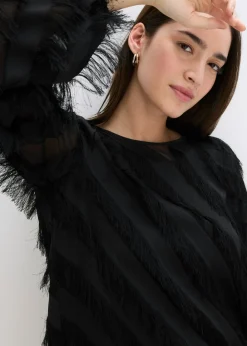bonprix bonprix Blusa sin cierre con detalles de flecos Negro Online