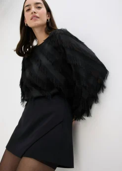 bonprix bonprix Blusa sin cierre con detalles de flecos Negro Online