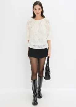 bonprix bonprix Blusa sin cierre con estampado floral texturizado Crema Online