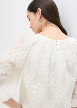 bonprix bonprix Blusa sin cierre con estampado floral texturizado Crema Online