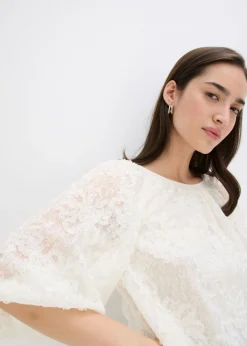 bonprix bonprix Blusa sin cierre con estampado floral texturizado Crema Online