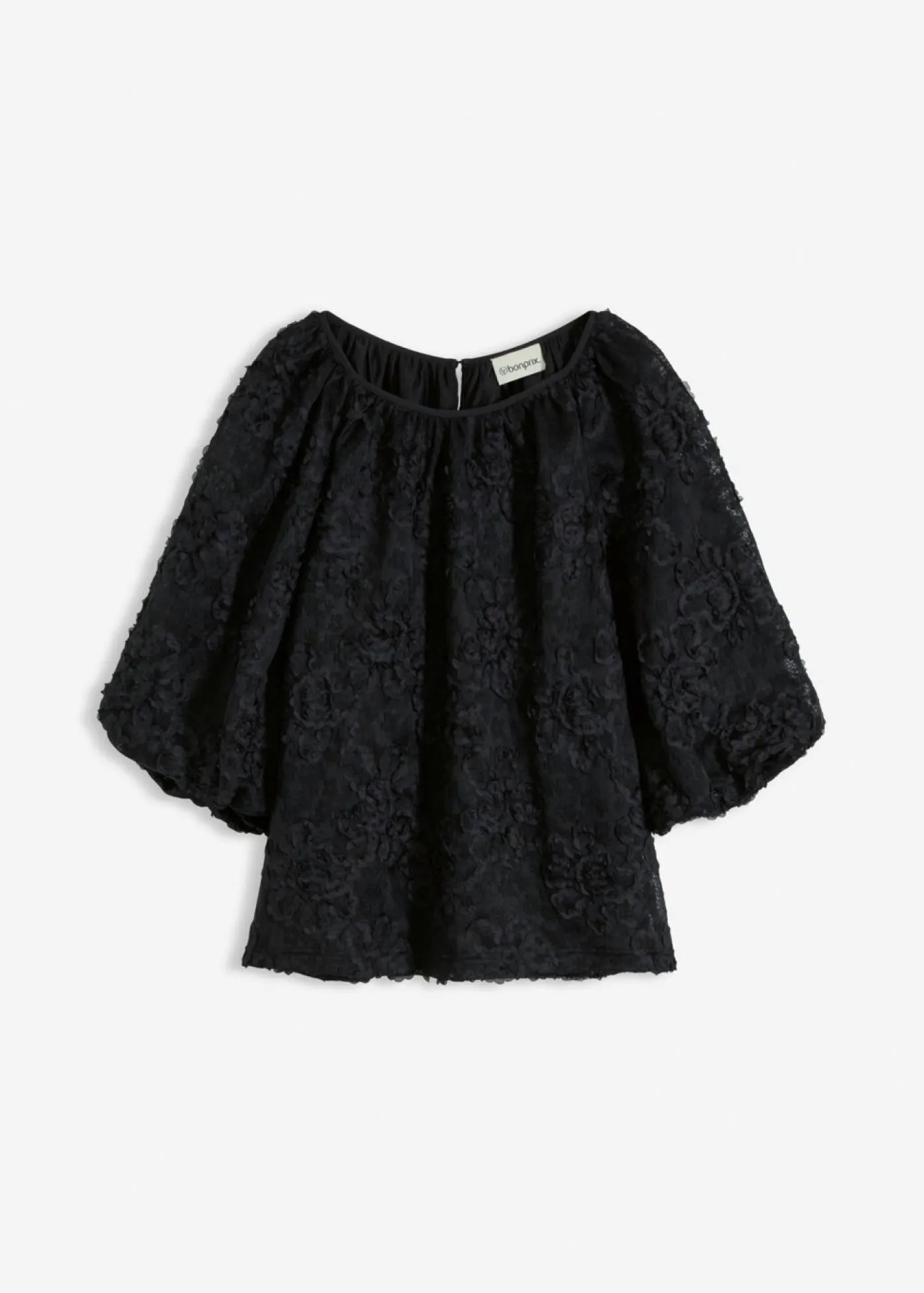 bonprix bonprix Blusa sin cierre con estampado floral texturizado Negro New
