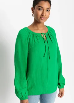 bonprix bonprix Blusa sin cierre de muselina ligera verde aloe Sale