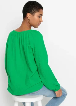 bonprix bonprix Blusa sin cierre de muselina ligera verde aloe Sale