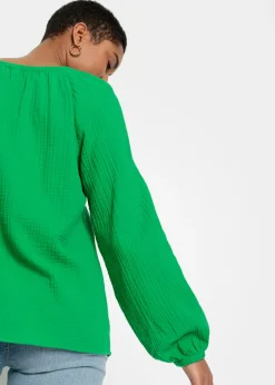 bonprix bonprix Blusa sin cierre de muselina ligera verde aloe Sale