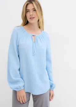 bonprix bonprix Blusa sin cierre de muselina ligera Azul claro Hot