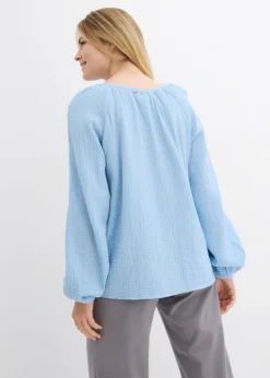 bonprix bonprix Blusa sin cierre de muselina ligera Azul claro Hot