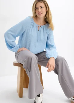 bonprix bonprix Blusa sin cierre de muselina ligera Azul claro Hot