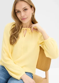 bonprix bonprix Blusa sin cierre de muselina ligera Amarillo claro Online