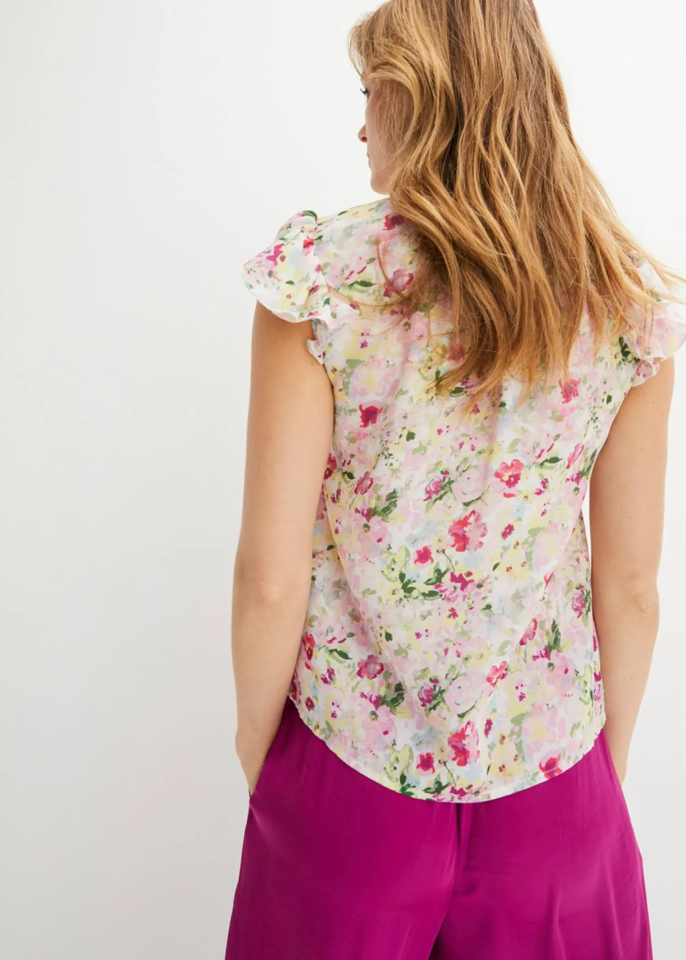 bonprix bonprix Blusa sin mangas orquídea púrpura con flores Clearance