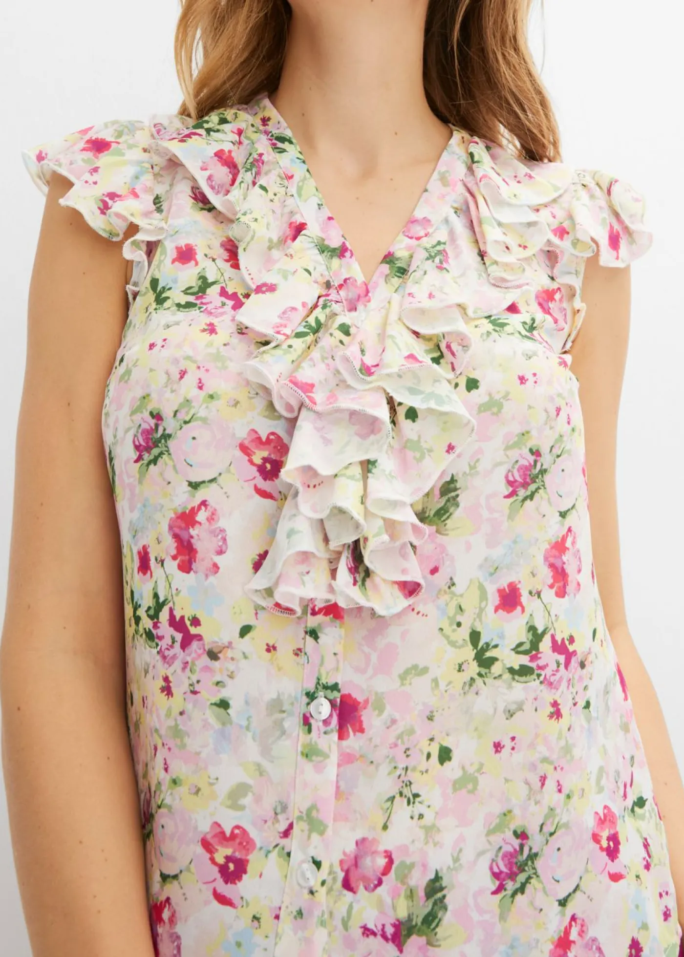 bonprix bonprix Blusa sin mangas orquídea púrpura con flores Clearance