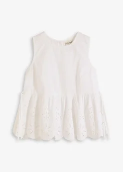 bonprix bonprix Blusa sin mangas con abertura y bordado calado Blanco Best