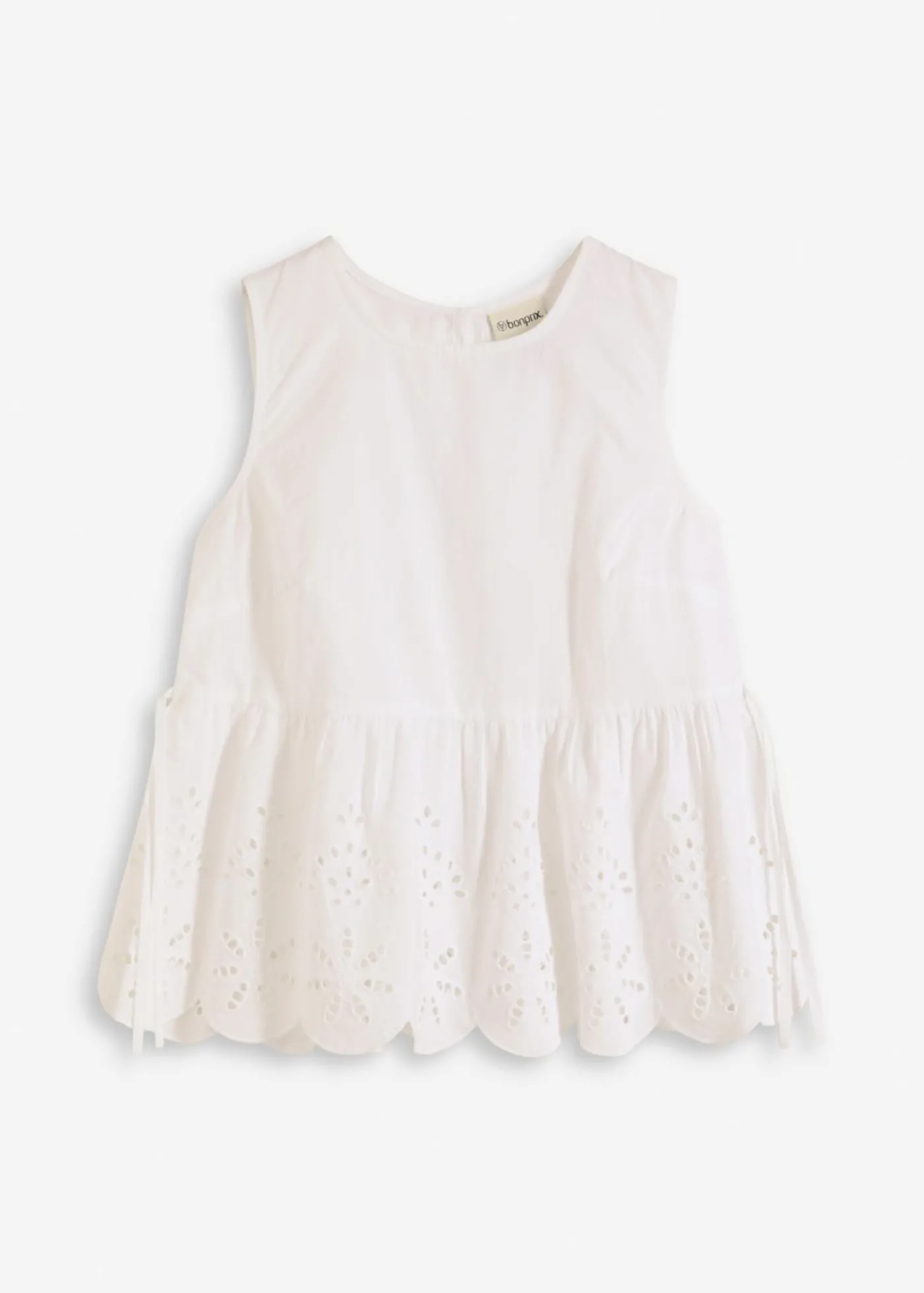 bonprix bonprix Blusa sin mangas con abertura y bordado calado Blanco Best