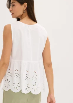 bonprix bonprix Blusa sin mangas con abertura y bordado calado Blanco Best