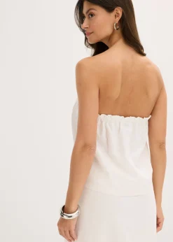 bonprix bonprix Blusa sin mangas con contenido de lino Blanco lana