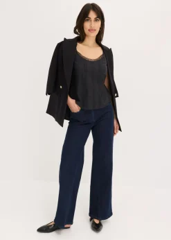bonprix bonprix Blusa sin mangas de algodón puro con bordado calado Negro Discount