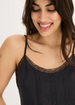 bonprix bonprix Blusa sin mangas de algodón puro con bordado calado Negro Discount