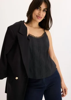 bonprix bonprix Blusa sin mangas de algodón puro con bordado calado Negro Discount