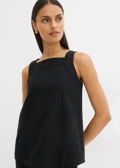 bonprix bonprix Blusa sin mangas de mezcla de viscosa con detalle de lazo en la parte trasera Negro Discount