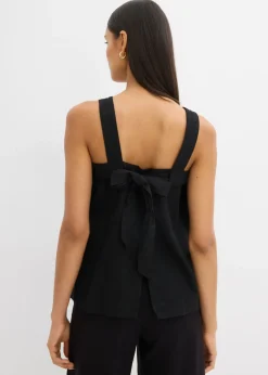 bonprix bonprix Blusa sin mangas de mezcla de viscosa con detalle de lazo en la parte trasera Negro Discount