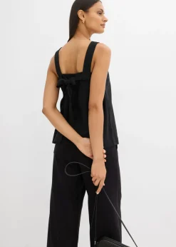 bonprix bonprix Blusa sin mangas de mezcla de viscosa con detalle de lazo en la parte trasera Negro Discount