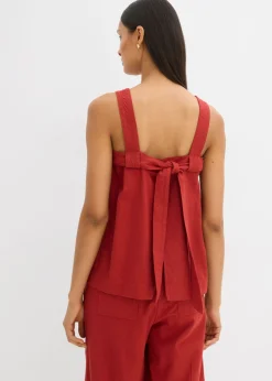 bonprix bonprix Blusa sin mangas de mezcla de viscosa con detalle de lazo en la parte trasera rojo carmín Online