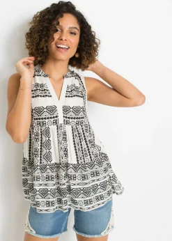 bonprix bonprix Blusa sin mangas de viscosa suave negro / crema suave
