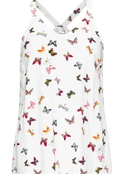 bonprix bonprix Blusa sin mangas de viscosa pura Blanco estampado Sale