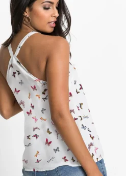 bonprix bonprix Blusa sin mangas de viscosa pura Blanco estampado Sale
