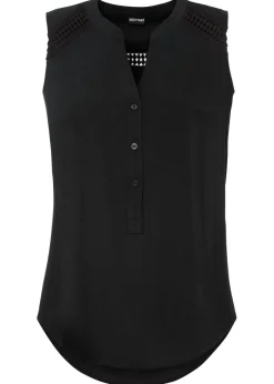 bonprix bonprix Blusa sin mangas de viscosa pura Negro Sale