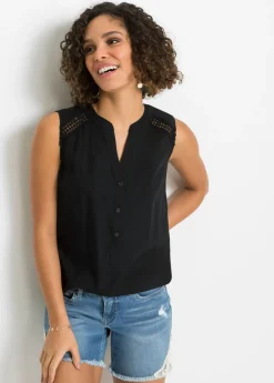 bonprix bonprix Blusa sin mangas de viscosa pura Negro Sale