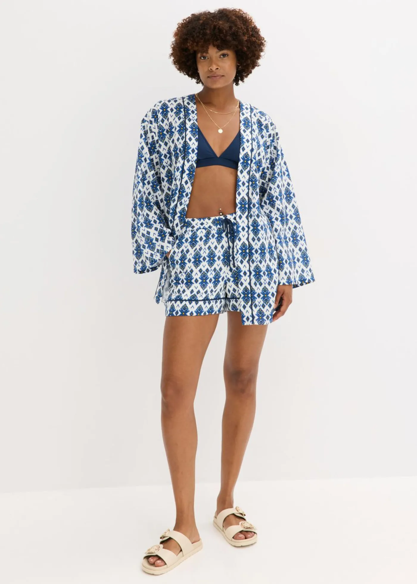 bonprix bonprix Blusa tipo kimono Blanco-azul New