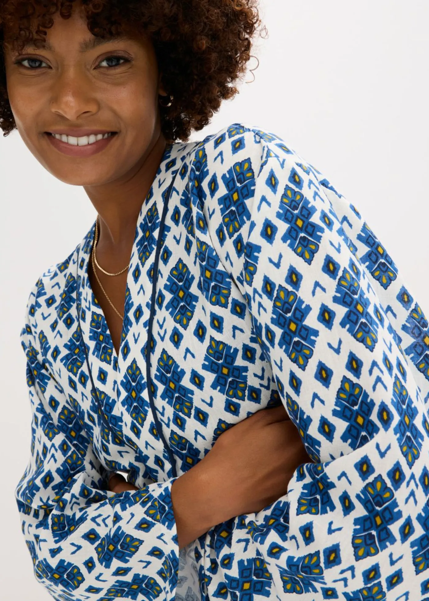 bonprix bonprix Blusa tipo kimono Blanco-azul New
