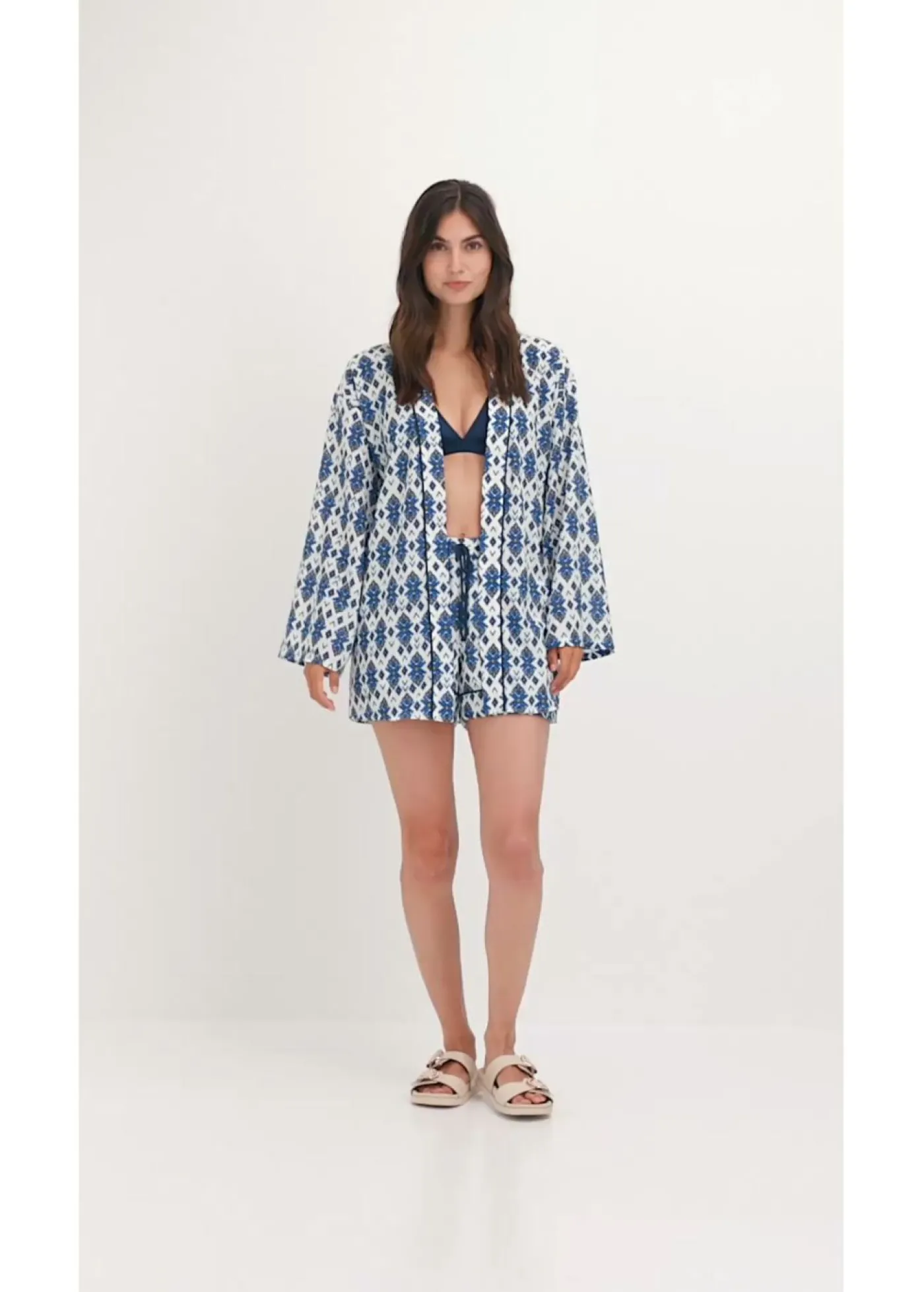 bonprix bonprix Blusa tipo kimono Blanco-azul New